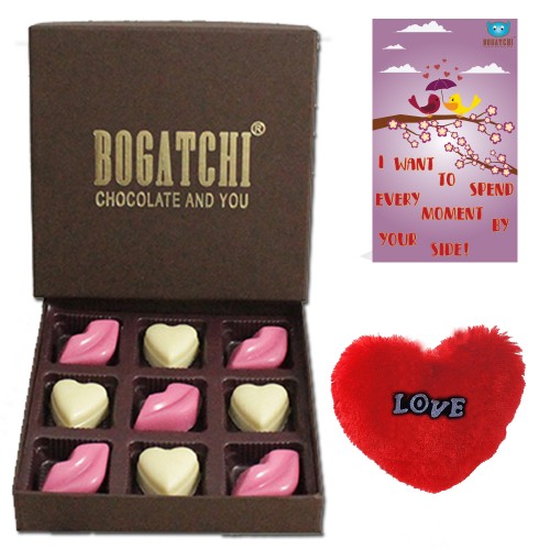 BOGATCHI Chocolate Hearts and Kisses Valentine Gifts for Girlfriend- Boyfriend- Husband-Wife,9pcs + Free Valentines Day Card and Fur Heart